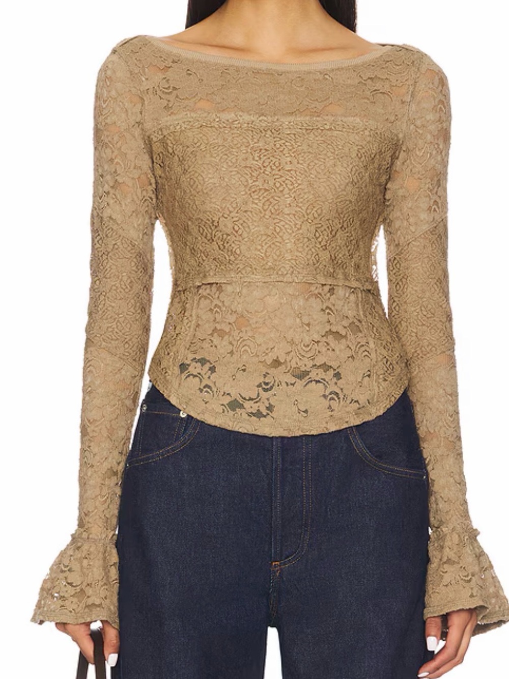 Free people lace Long-Sleeve Top in Taupe